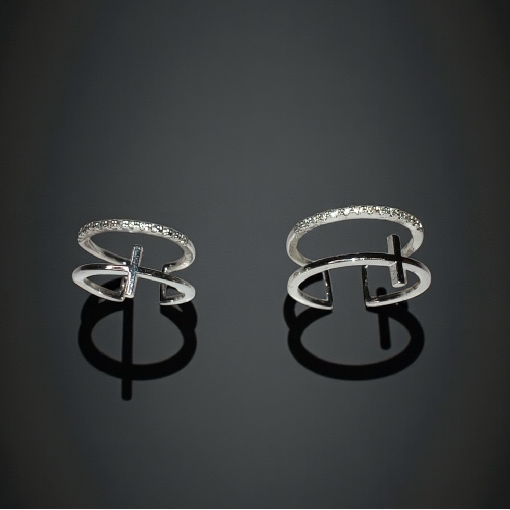 Elegant Silver Double cross Ring Set/Small & Big Ring Set